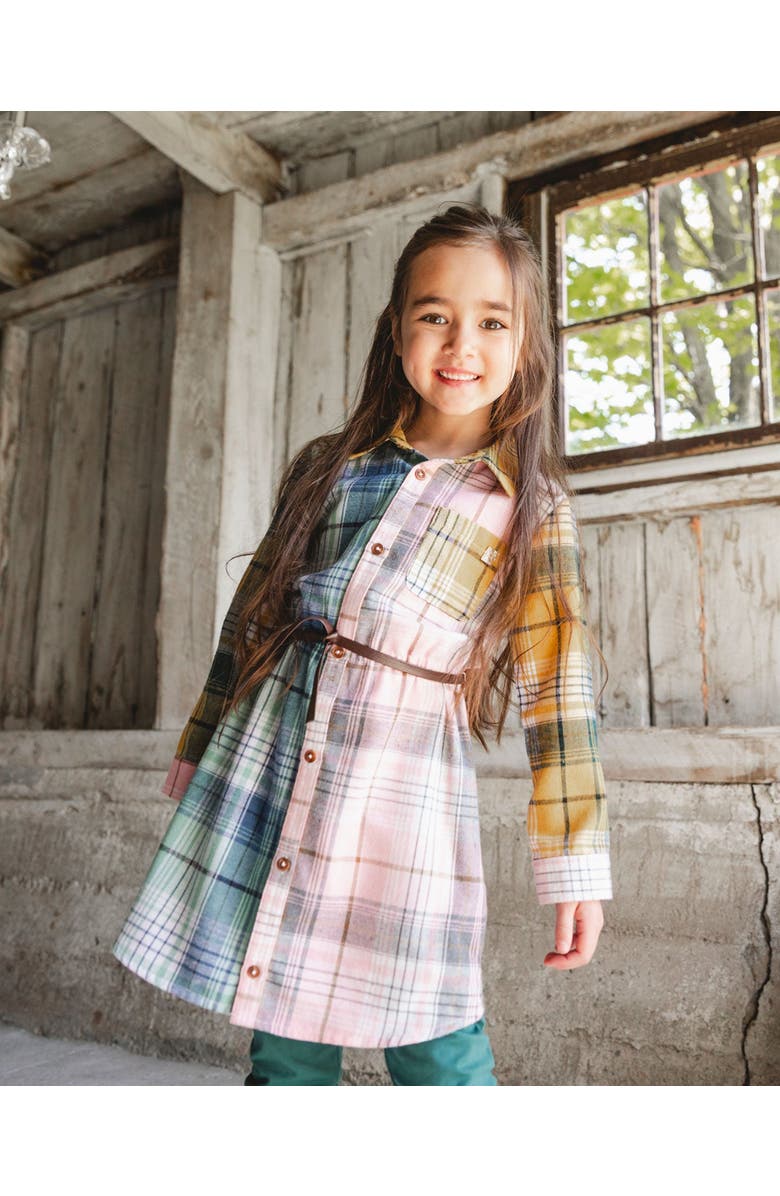 Deux par Deux Shirt Dress with Belt, Main, color, Green, Pink And Yellow