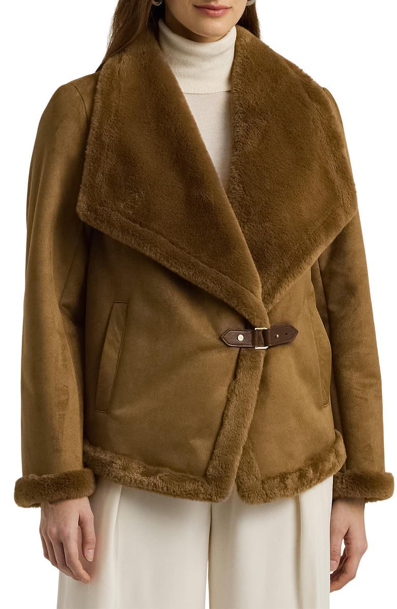 Lauren Ralph Lauren Faux Shearling Jacket, Main, color, Camel