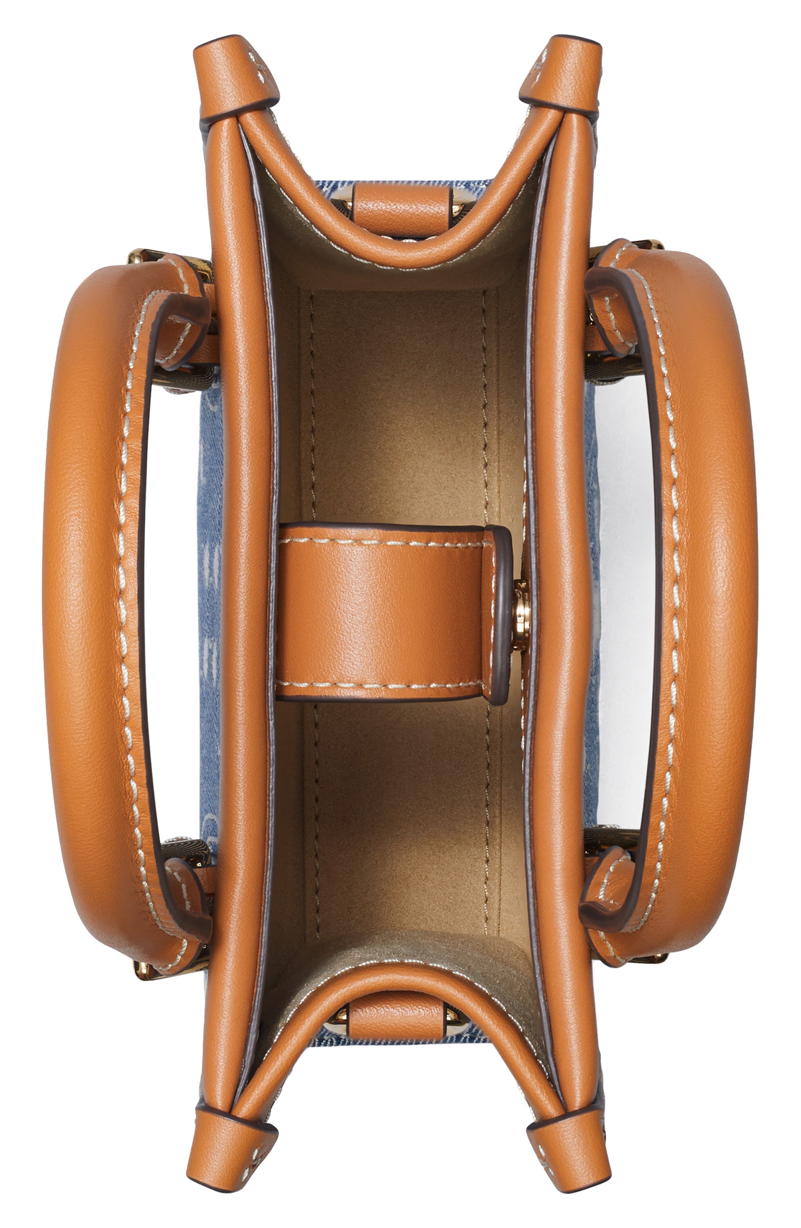 Tory Burch Mini T Monogram North/South Denim Tote, Alternate, color, 