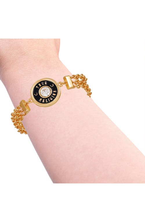 True Religion Logo Medallion Toggle Bracelet In Goldtone/jet