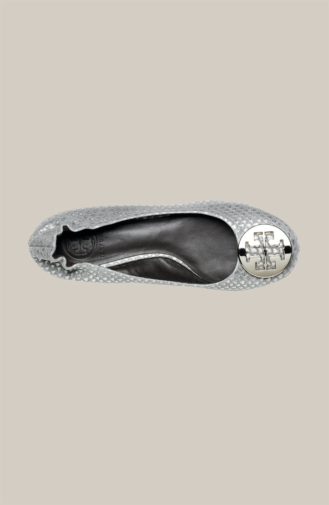 Tory Burch 'Reva' Metallic Snake Embossed Leather Flat, Alternate, color, 