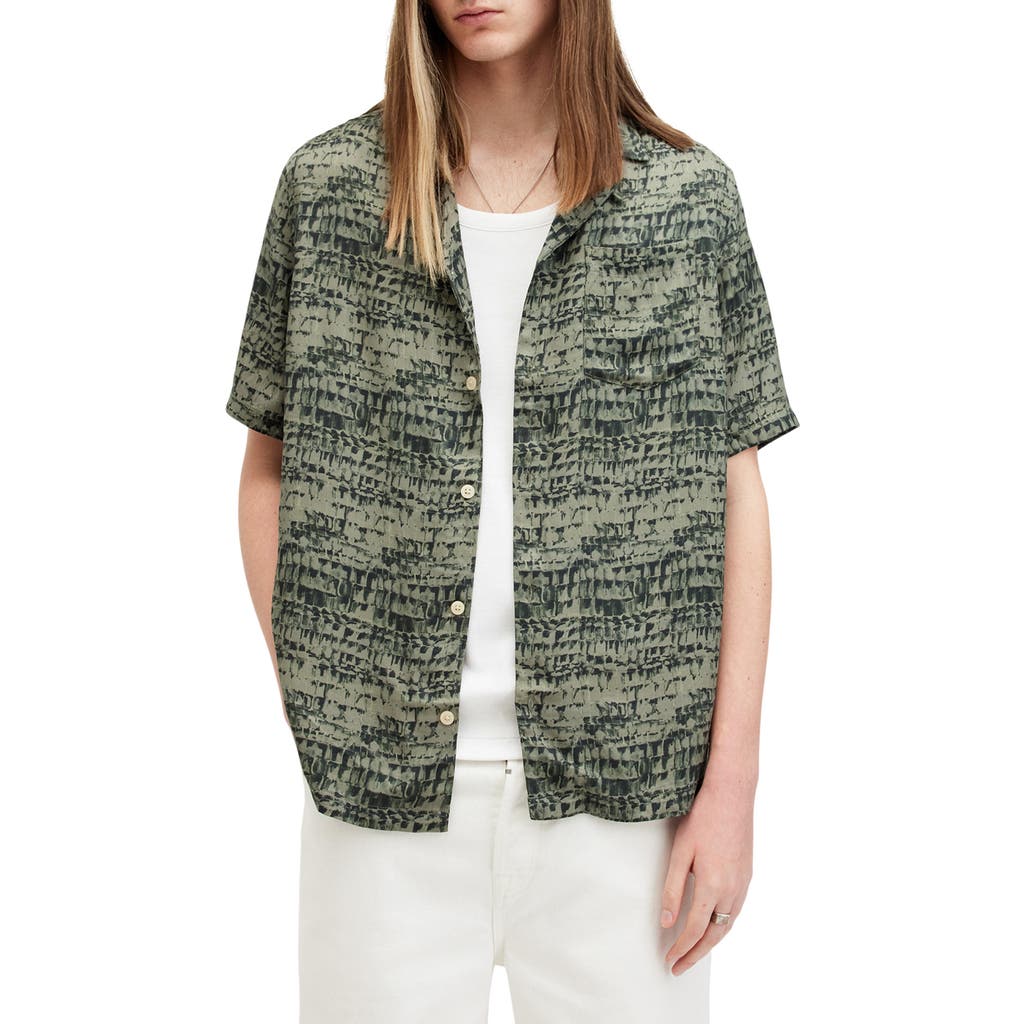 Allsaints Liszt Texture Print Relaxed Fit Shirt In Jet Black