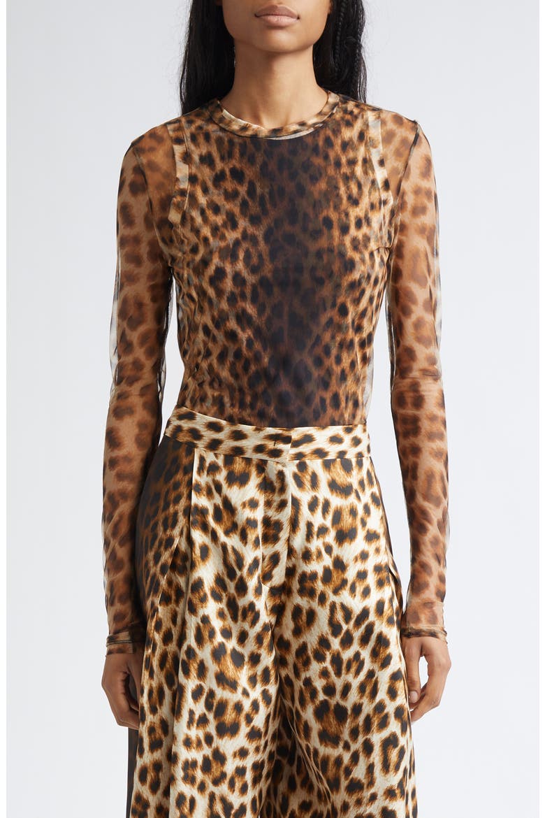 Ebu Leopart Print Layered Mesh Top, Main, color, BEIGE SHADED