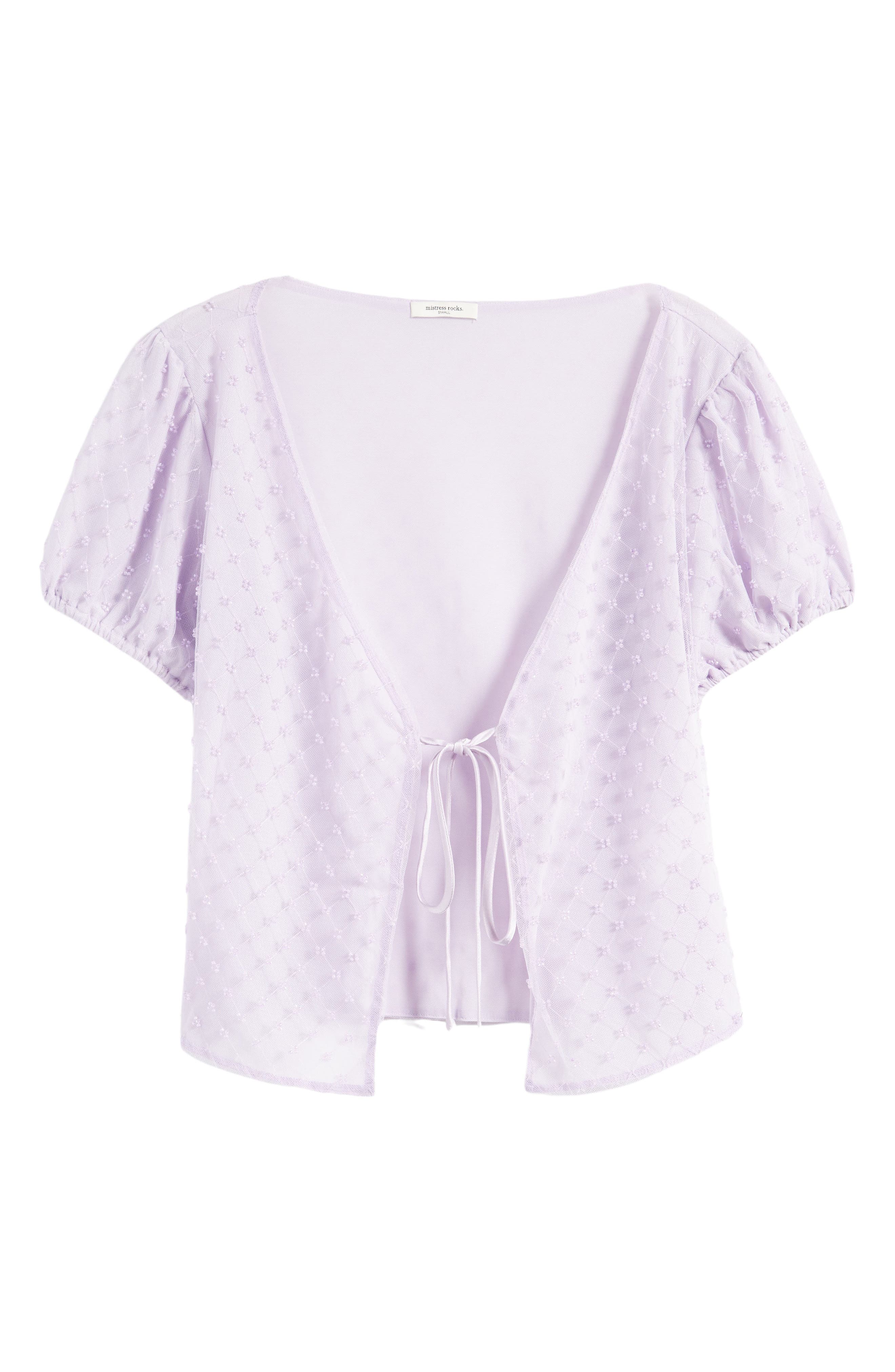 Beaded Front Tie Mesh Top