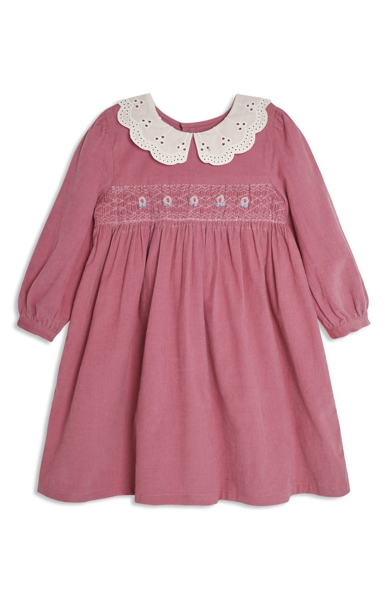 JOJO MAMAN BEBE Long Sleeve Smocked Cotton Corduroy Dress, Main, color, 