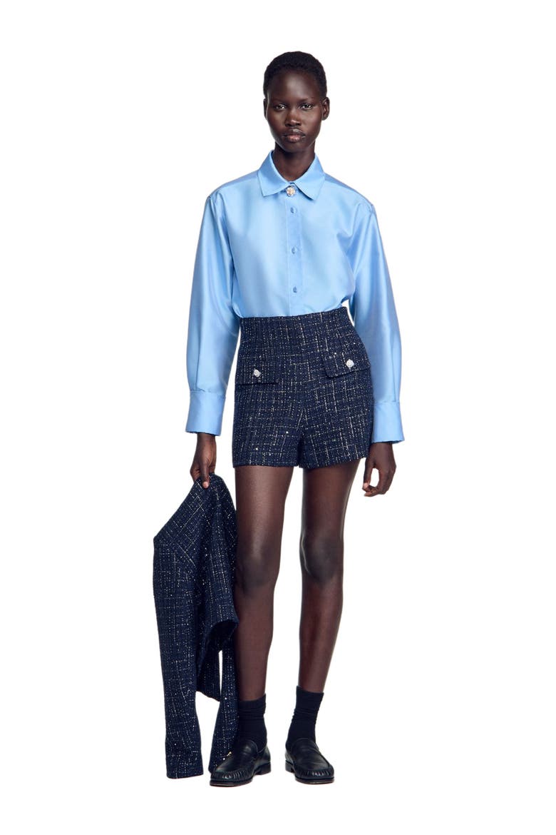 Decorative Tweed Shorts, Alternate, color, Blue