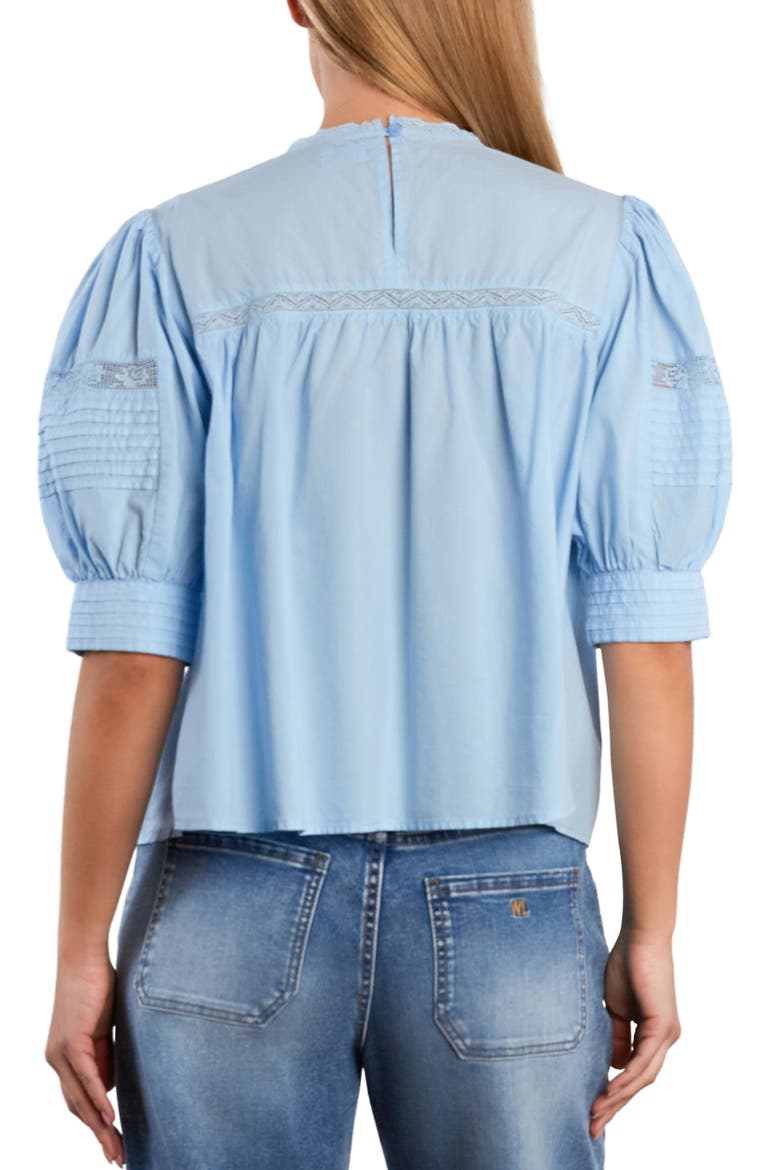 Charmalace Pintuck Lace Inset Cotton Blend Top, Alternate, color, CERULEAN BLUE