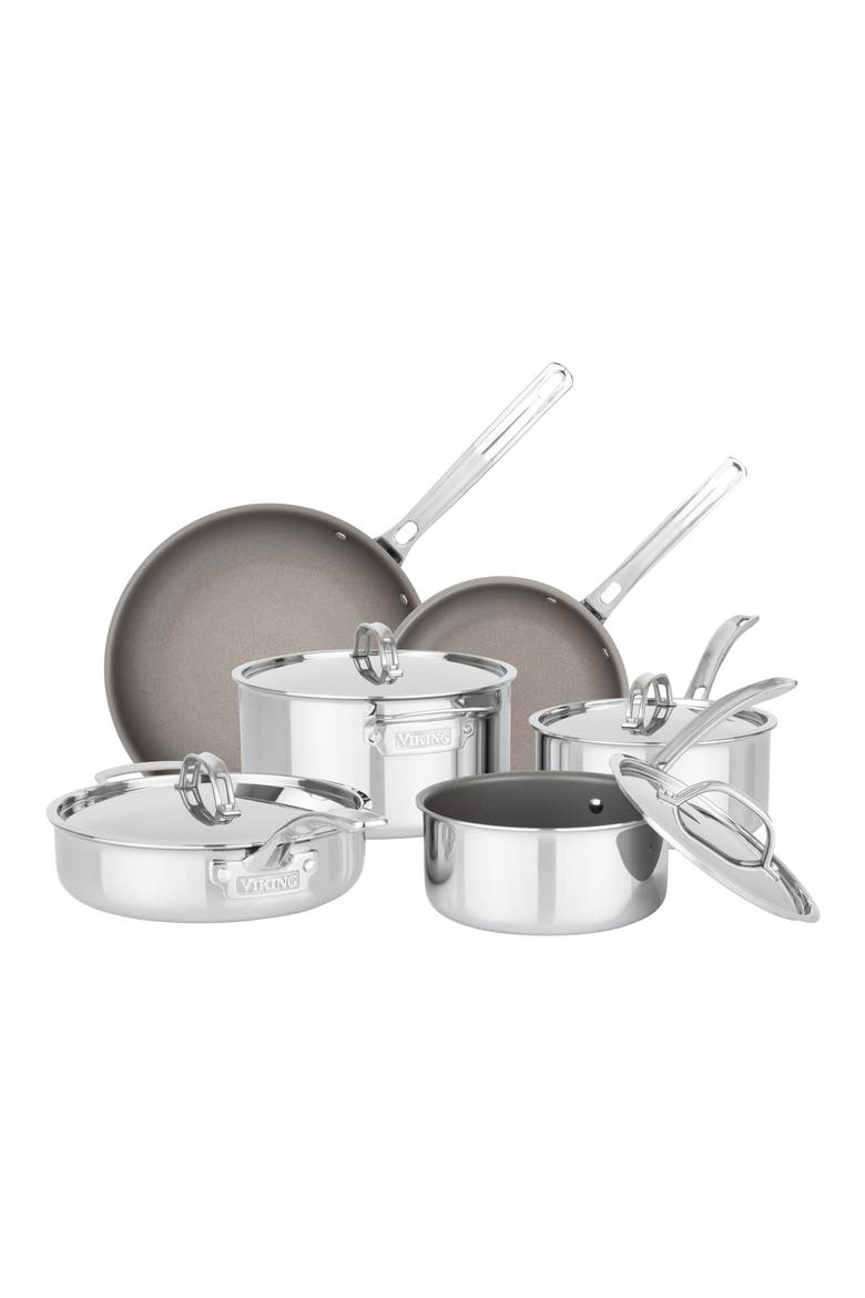 PureGlide Pro 3-Ply 10-Piece Cookware Set, Main, color, STAINLESS STEEL