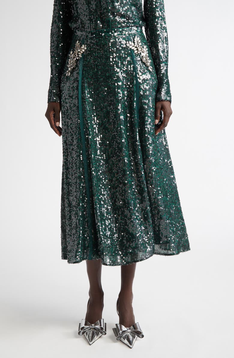 Erdem Crystal Embellished Sequin Midi Skirt, Main, color, 