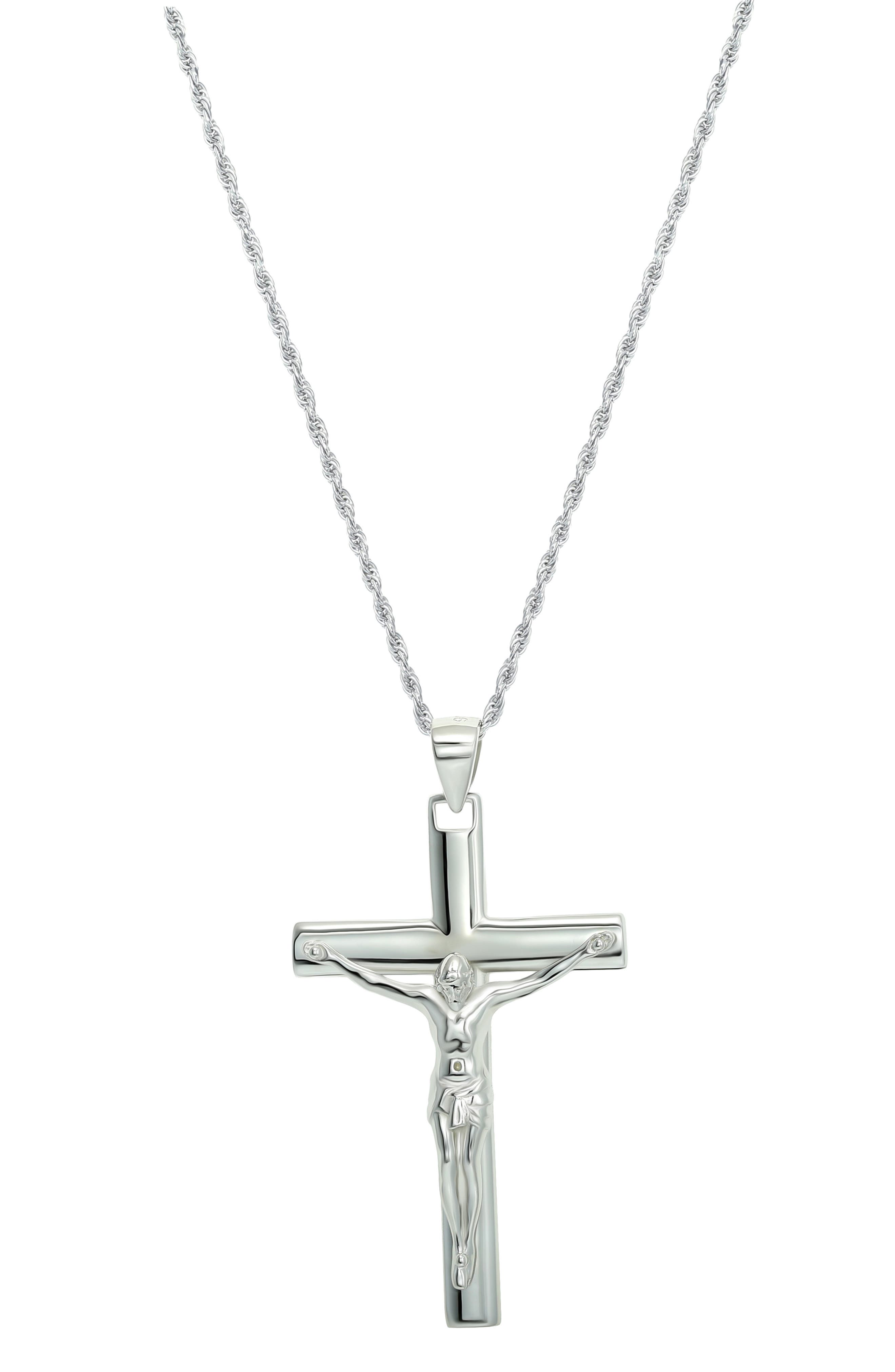 CANDELA JEWELRY Men's Sterling Silver Crucifix Pendant Necklace