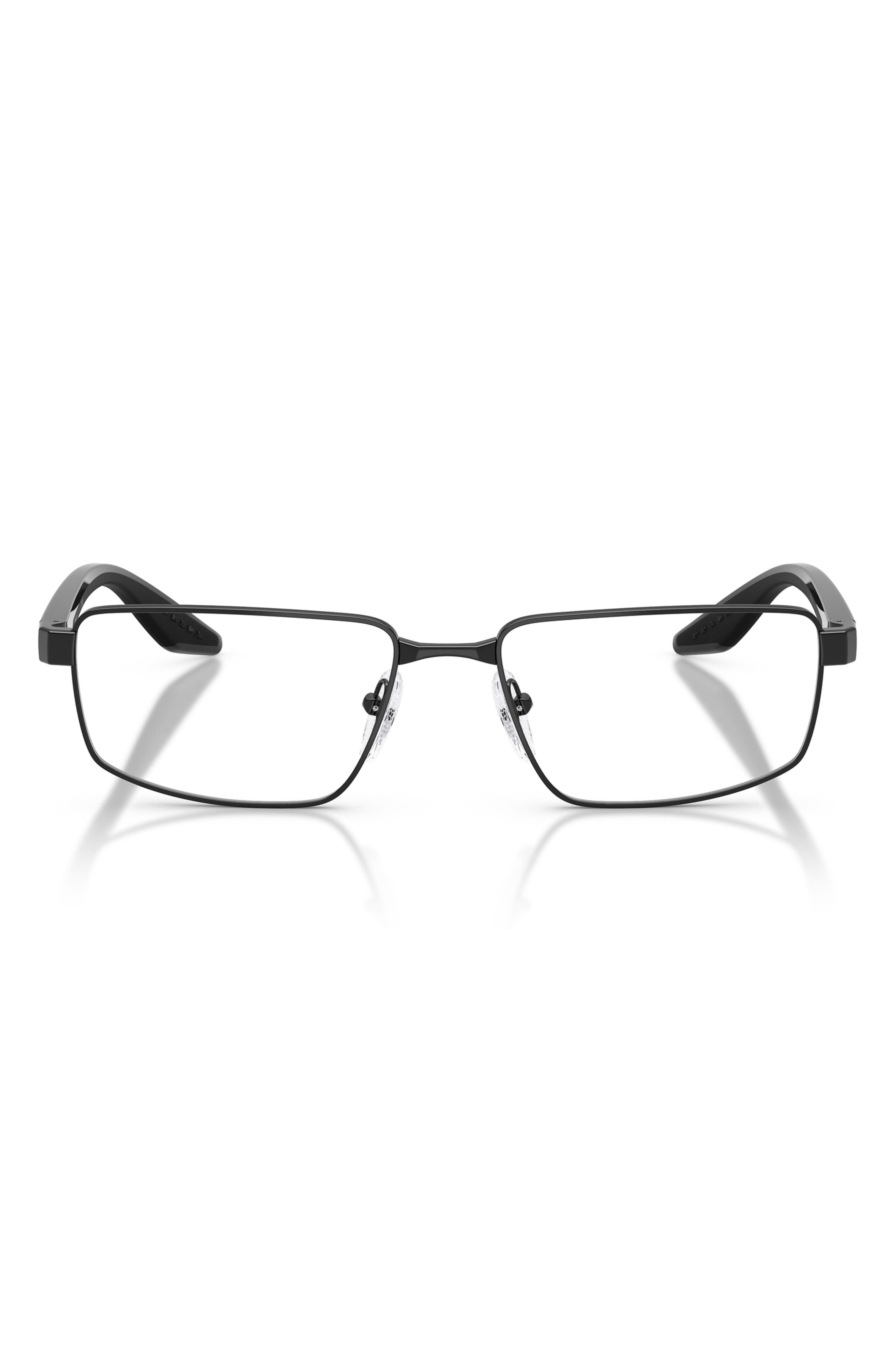 Prada Linea Rossa 55mm Rectangular Optical Glasses in Black 