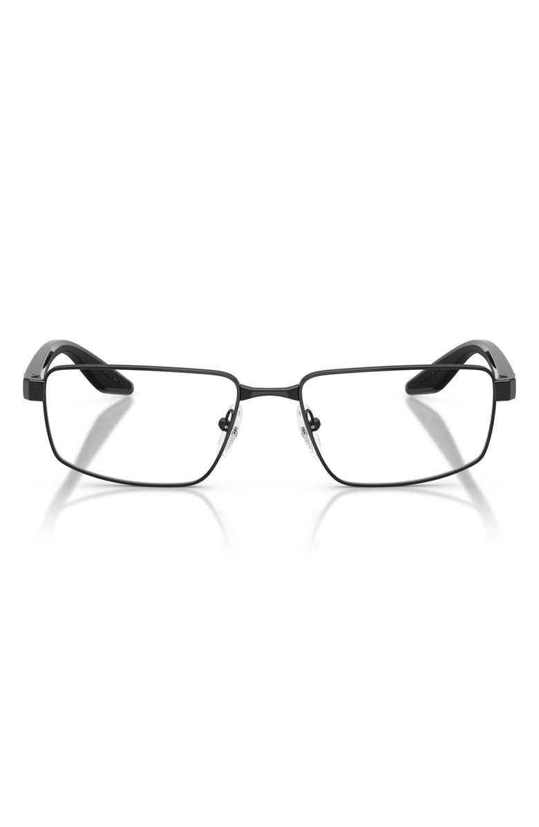 Prada Linea Rossa 55mm Rectangular Optical Glasses, Main, color, Black