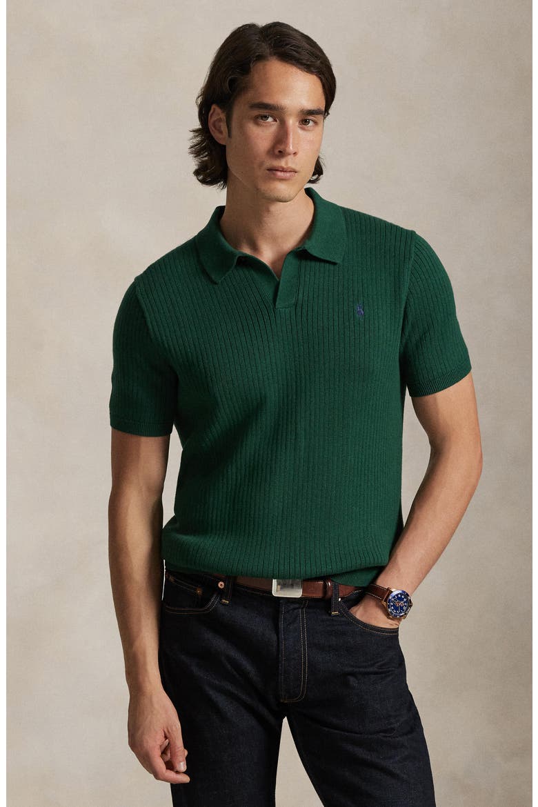 Johnny Collar Rib Cotton Polo Sweater, Alternate, color, VINTAGE PINE