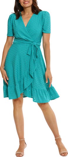 London Times Short Sleeve Wrap Style Eyelet Dress | Nordstromrack