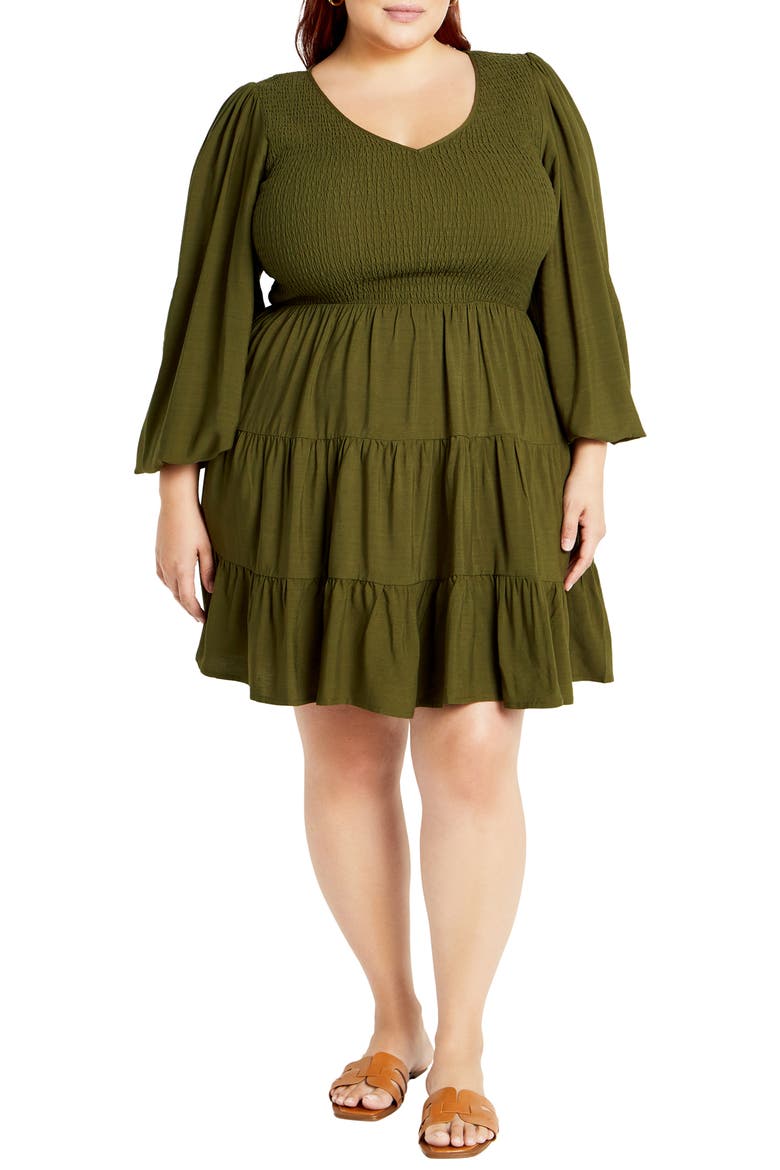 Iris Arielle Smocked Minidress, Main, color, GREEN