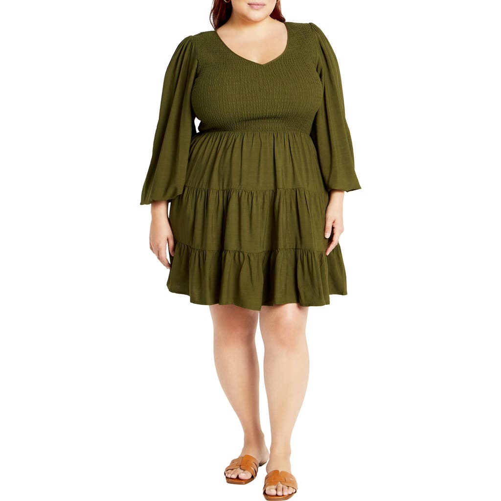 City Chic Iris Arielle Smocked Minidress In Green