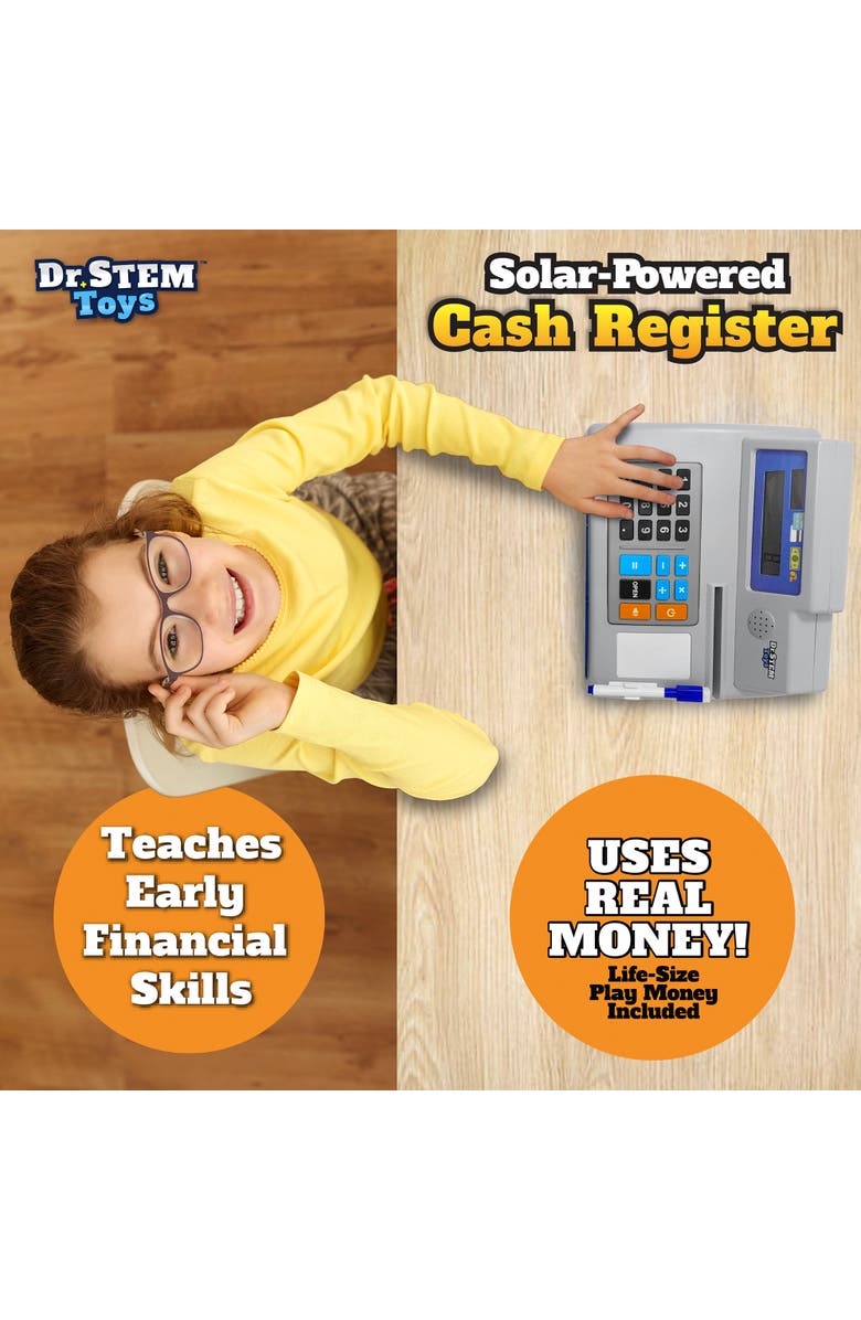 Dr. STEM Toys Dr. Stem Solarpowered Cash Register Gray 68Pc Store & Shopping Roleplay, Alternate, color,