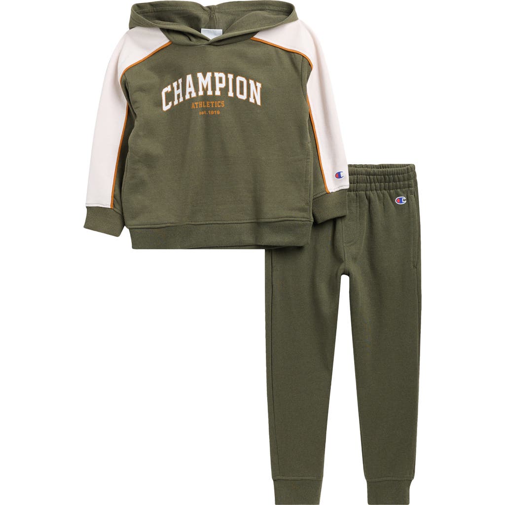 Champion Kids'  Colorblocked Graphic Hoodie & Joggers Set In Green