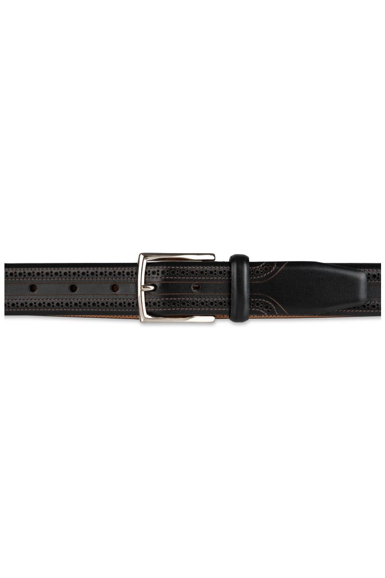 Brogue Leather Belt, Alternate, color, BLACK