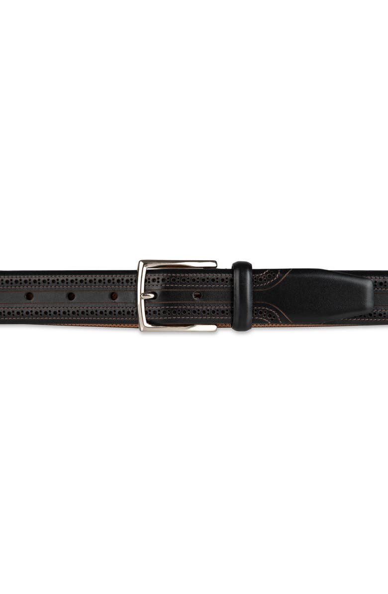 Cole Haan Brogue Leather Belt, Alternate, color, Black
