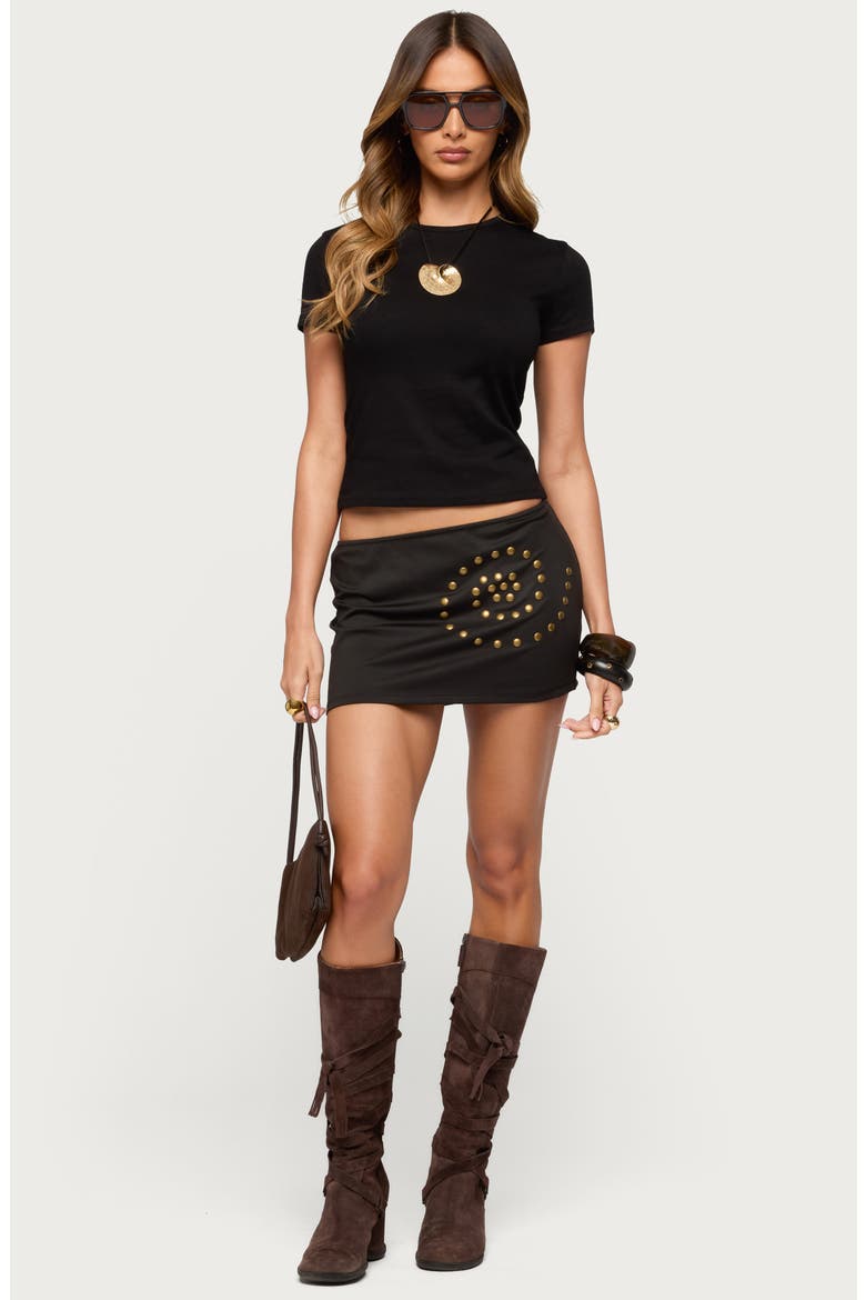 Swirl Stud Miniskirt, Alternate, color, BLACK