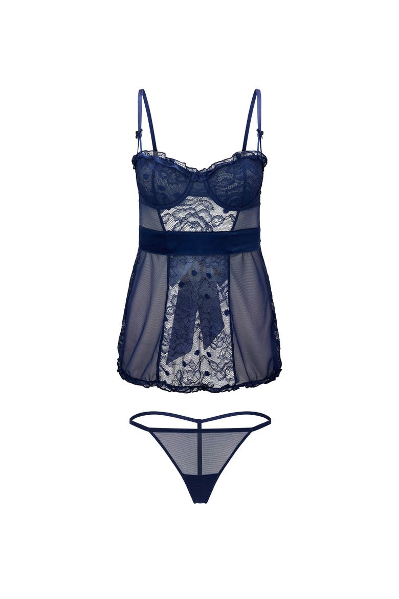 Etty Babydoll & G-String Set Lingerie, Alternate, color, Dark blue