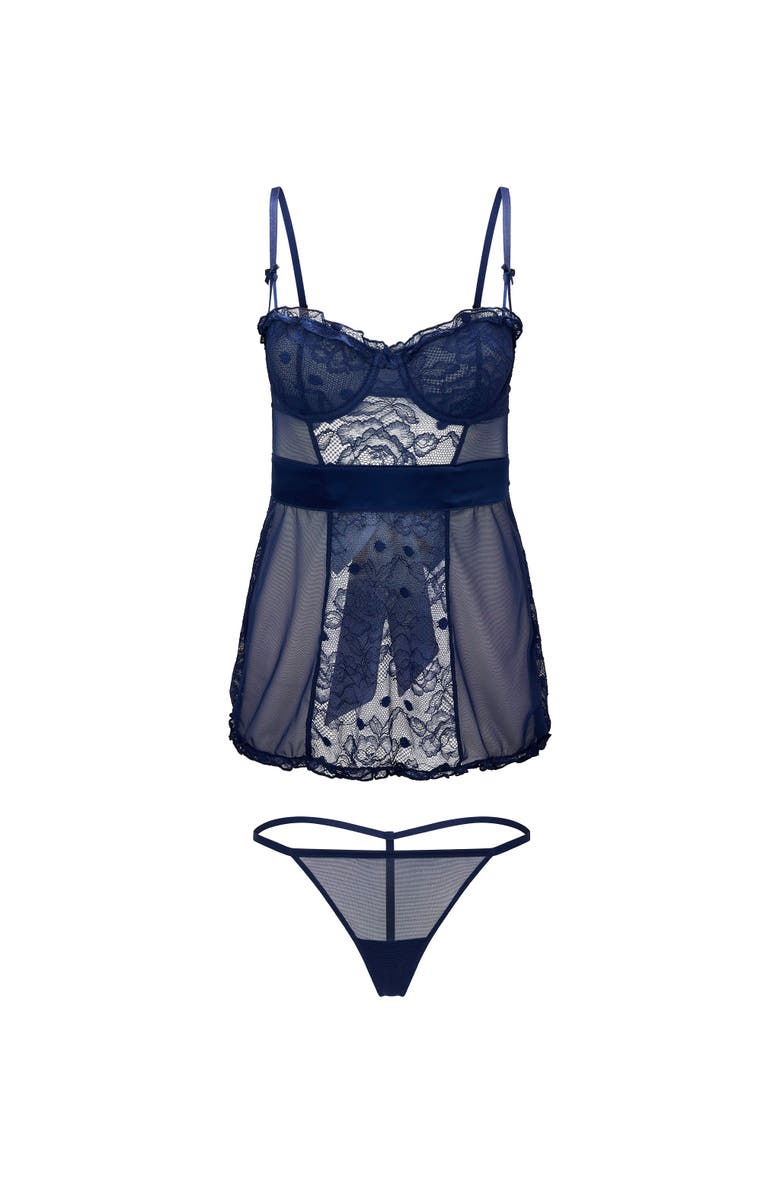 Adore Me Etty Babydoll & G-String Set Lingerie, Alternate, color, Dark Blue