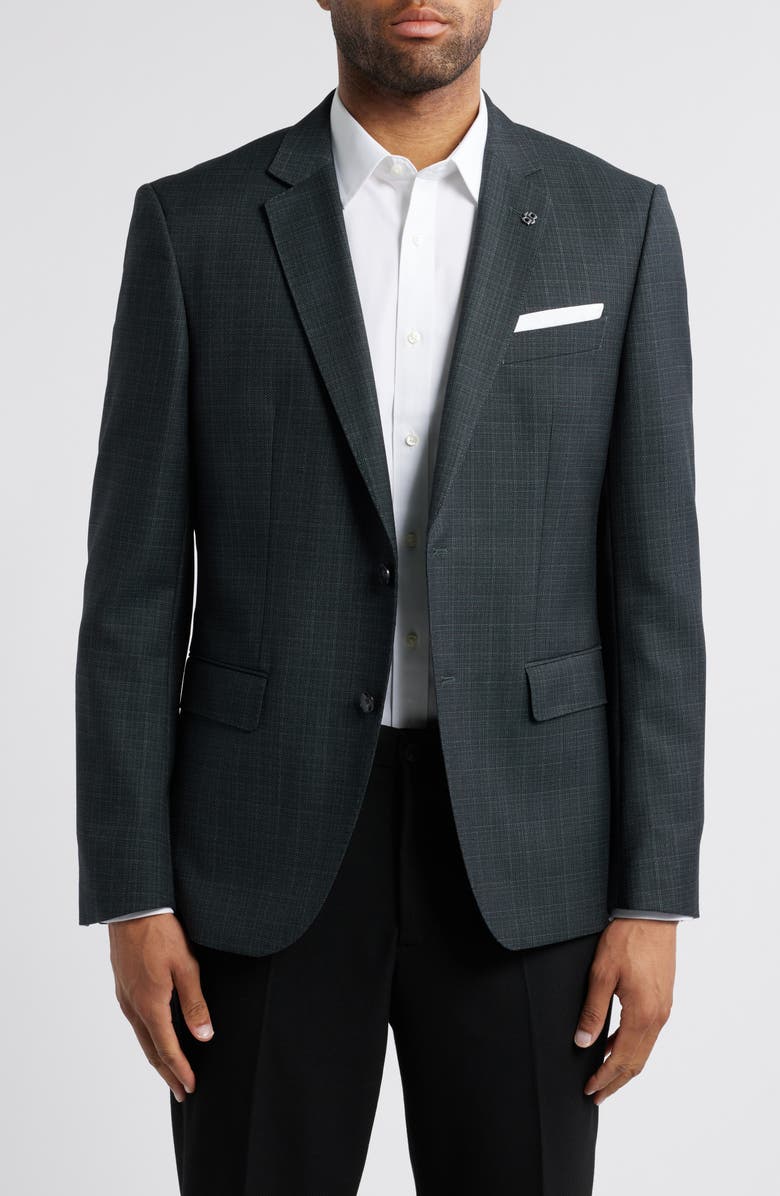BOSS Hutson Windowpane Check Wool Sport Coat, Main, color, Open Green