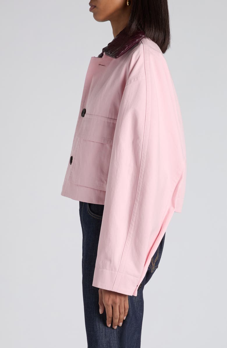 Bottega Veneta Cotton Twill Crop Jacket with Removable Intrecciato Leather Collar, Alternate, color, 