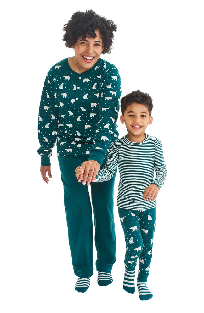 Primary Adult Organic Long Sleeve Henley Pj Top in Holiday Animal Friends, Alternate, color, 