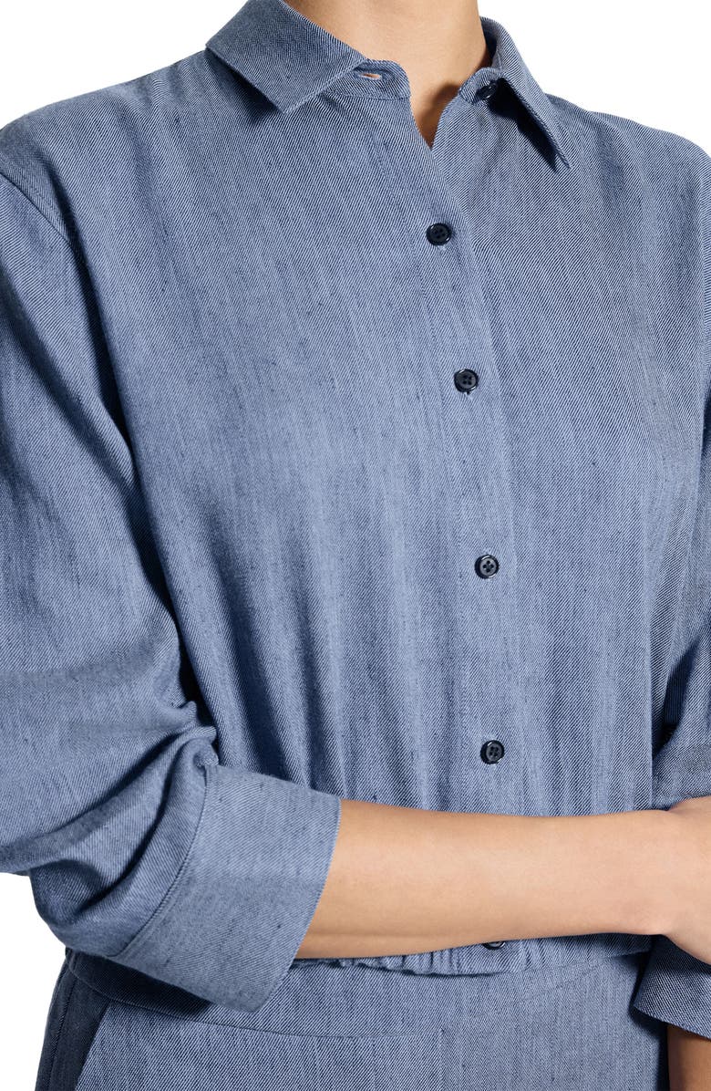 Theory Scrunch Sleeve Chambray Crop Button-Up Top, Alternate, color, Light Denim - Rr4