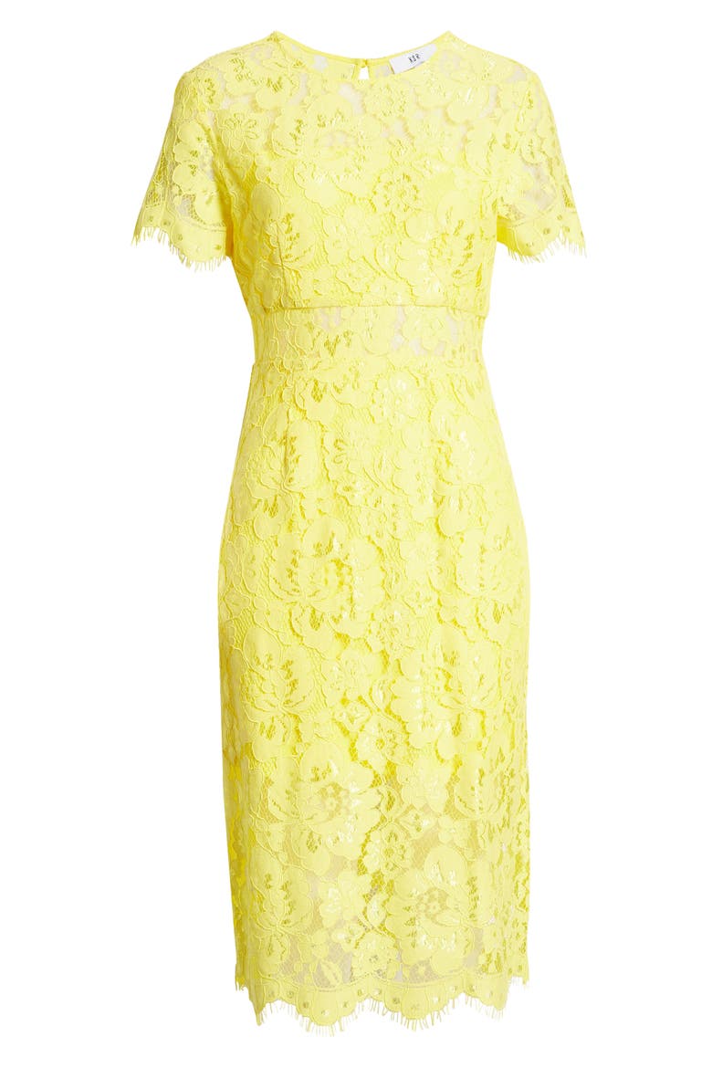 Lace Short Sleeve Midi Dress, Alternate, color, CITRON
