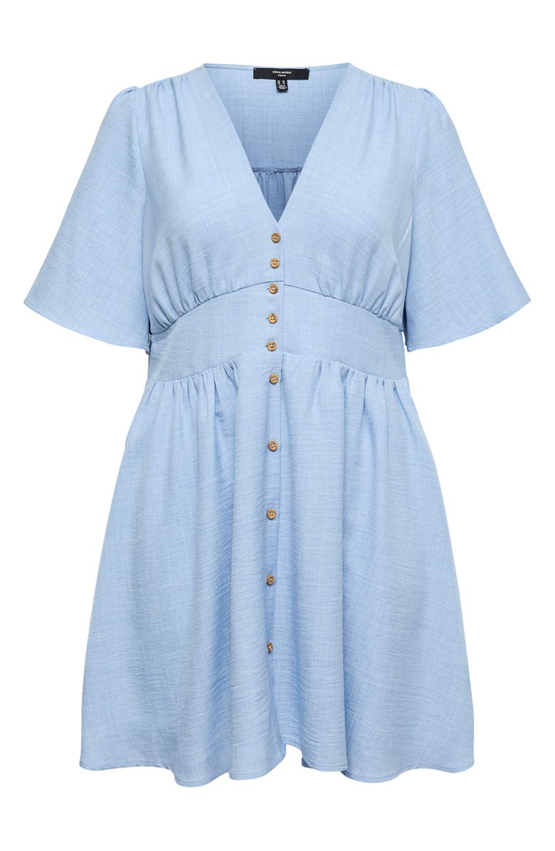 VERO MODA Short Sleeve Button Front Chambray Dress, Alternate, color, Chambray Blue Melange