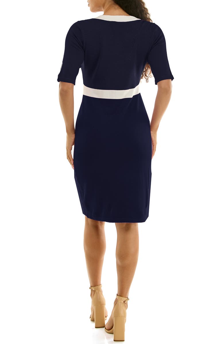 Nina Leonard Colorblock Square Neck Sweater Dress, Alternate, color, Navy/ Ivory