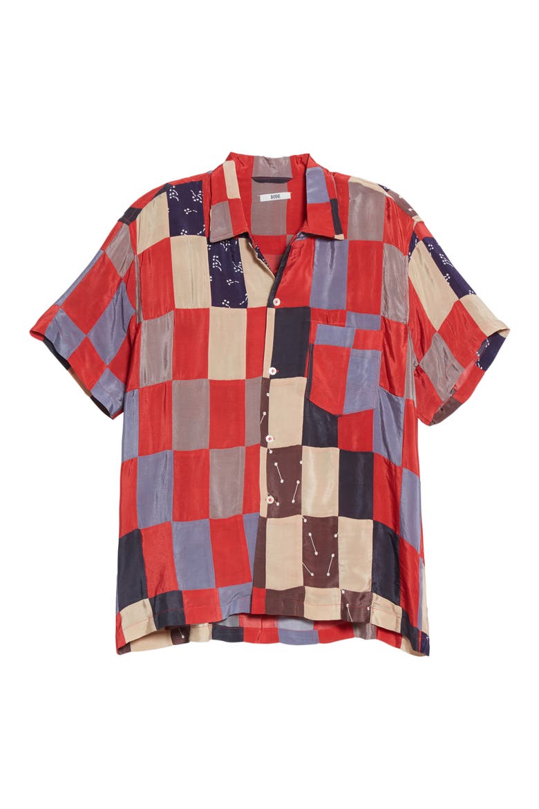 One of a Kind Chandigarh Quilt Bowling Shirt, Alternate, color, RED MULTI