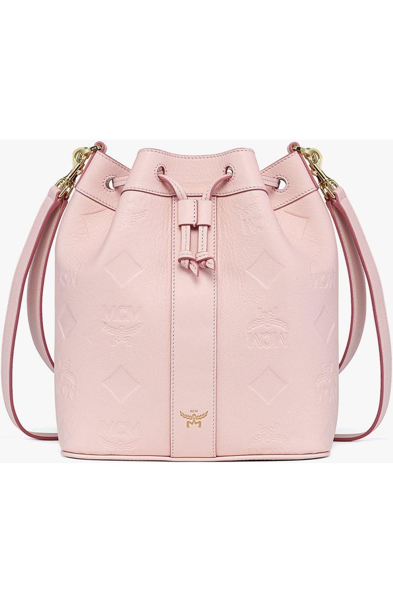 MCM Medium Dessau Drawstring Bag in Maxi Monogram Leather, Main, color, Lotus Pink