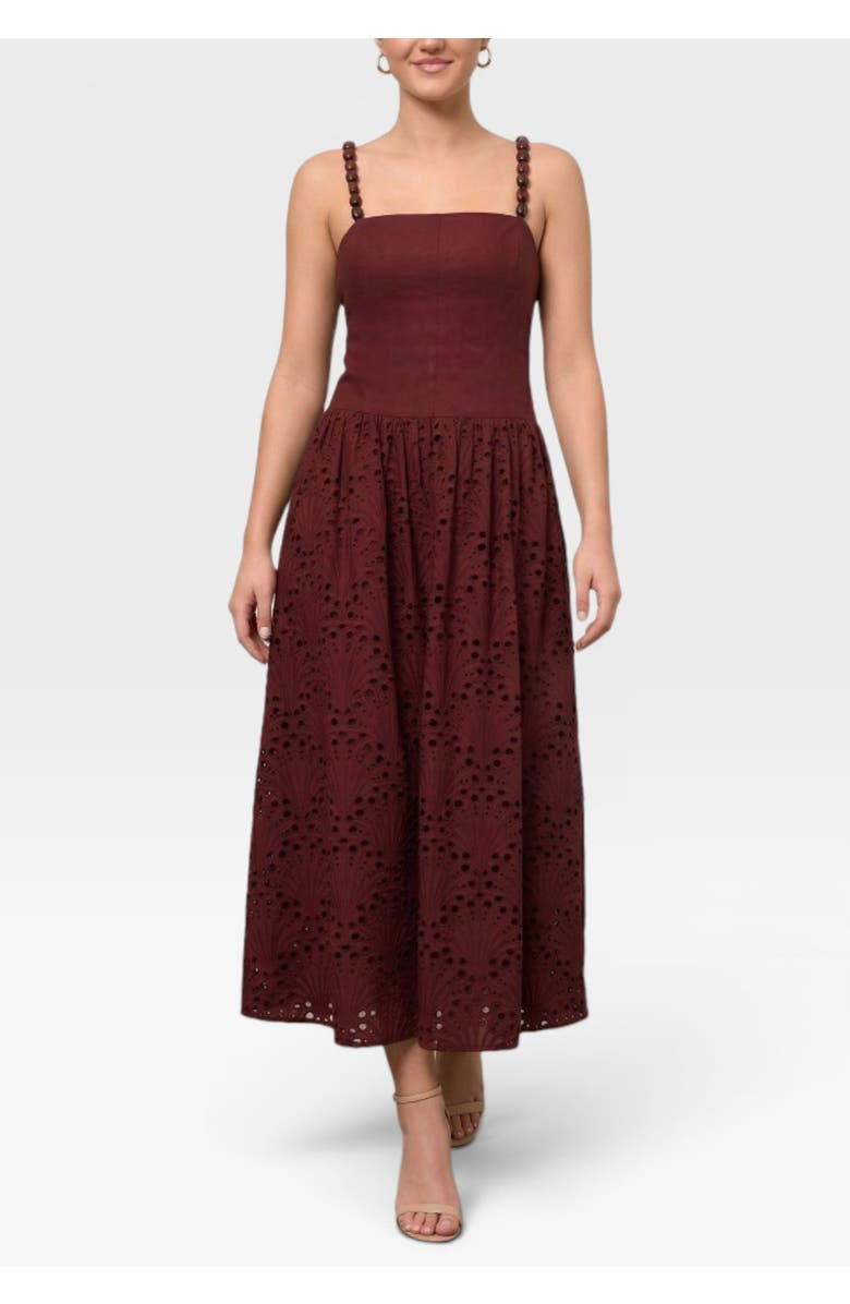 RACHEL Rachel Roy Maristella Drop Waist Bead Strap Midi Dress, Alternate, color, Dark Red
