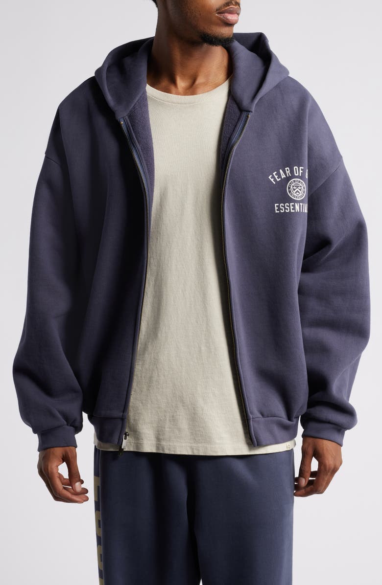 Fear of God Essentials Heavyweight Fleece Logo Zip Hoodie, Main, color, 