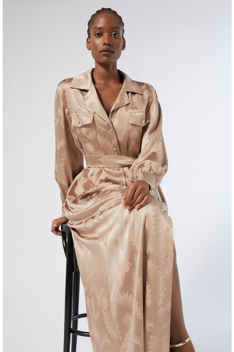 Ottimo Fan Jacquard Long Sleeve Shirtdress, Alternate, color, BEIGE