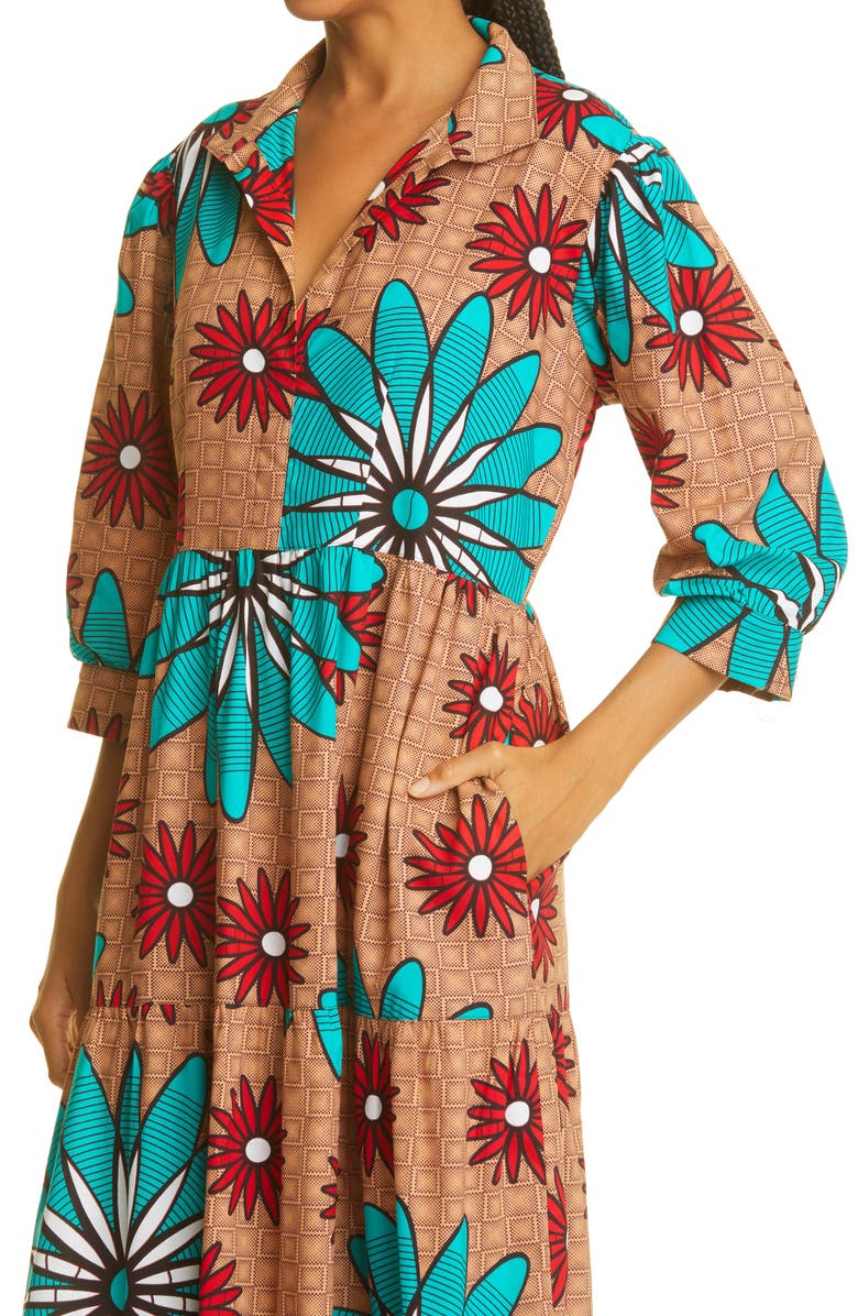 The Oula Company Flower Print Tiered Midi Dress, Alternate, color, 