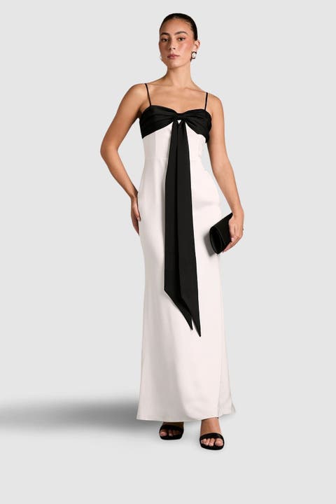 Monochrome Bow Detail Maxi Dress