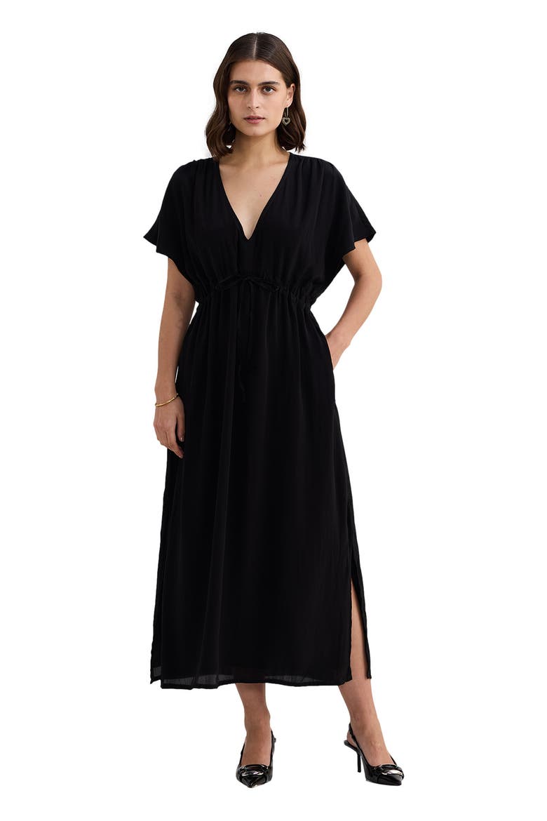 V-neck Gathered Maxi Dress in Black, Alternate, color, Black