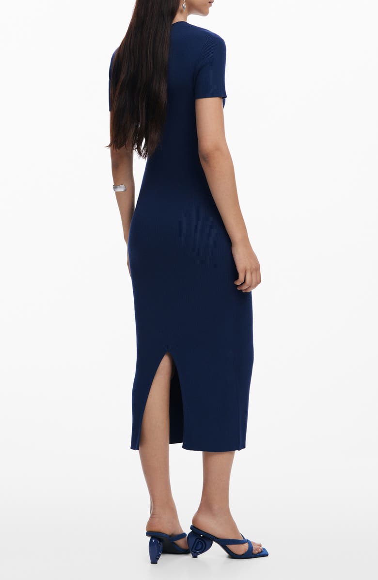 Desigual Floral Print Rib Midi Dress, Alternate, color, Navy Blue