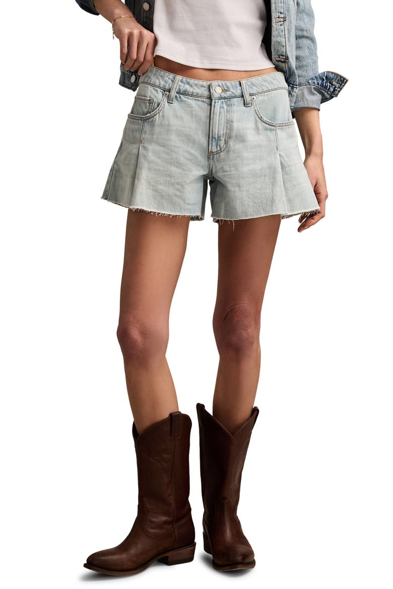 Raw Hem Low Rise A-Line Denim Shorts, Main, color, COASTAL BREEZE WASH