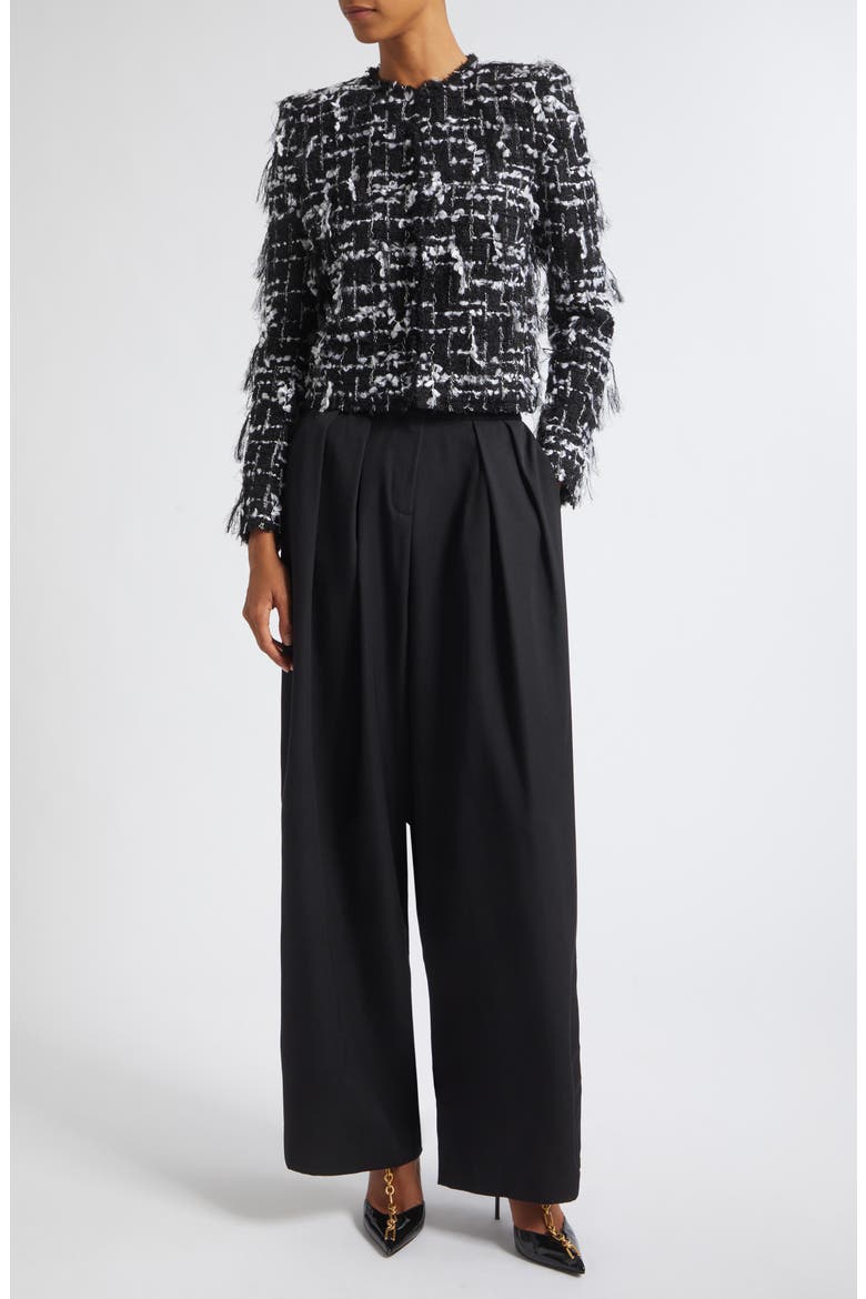 Check Fringe Tweed Crop Jacket, Alternate, color, EAB BLK/ WHITE