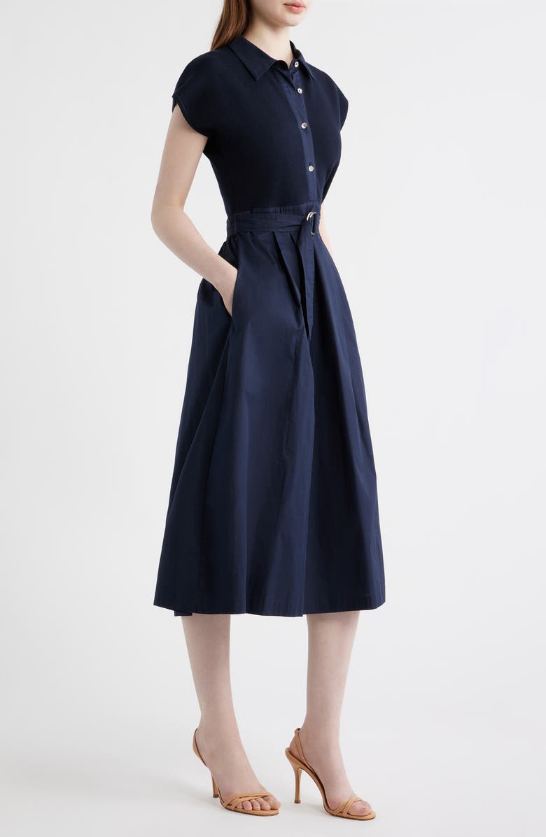 ZOE AND CLAIRE Mixed Media Shirtdress, Alternate, color, Navy