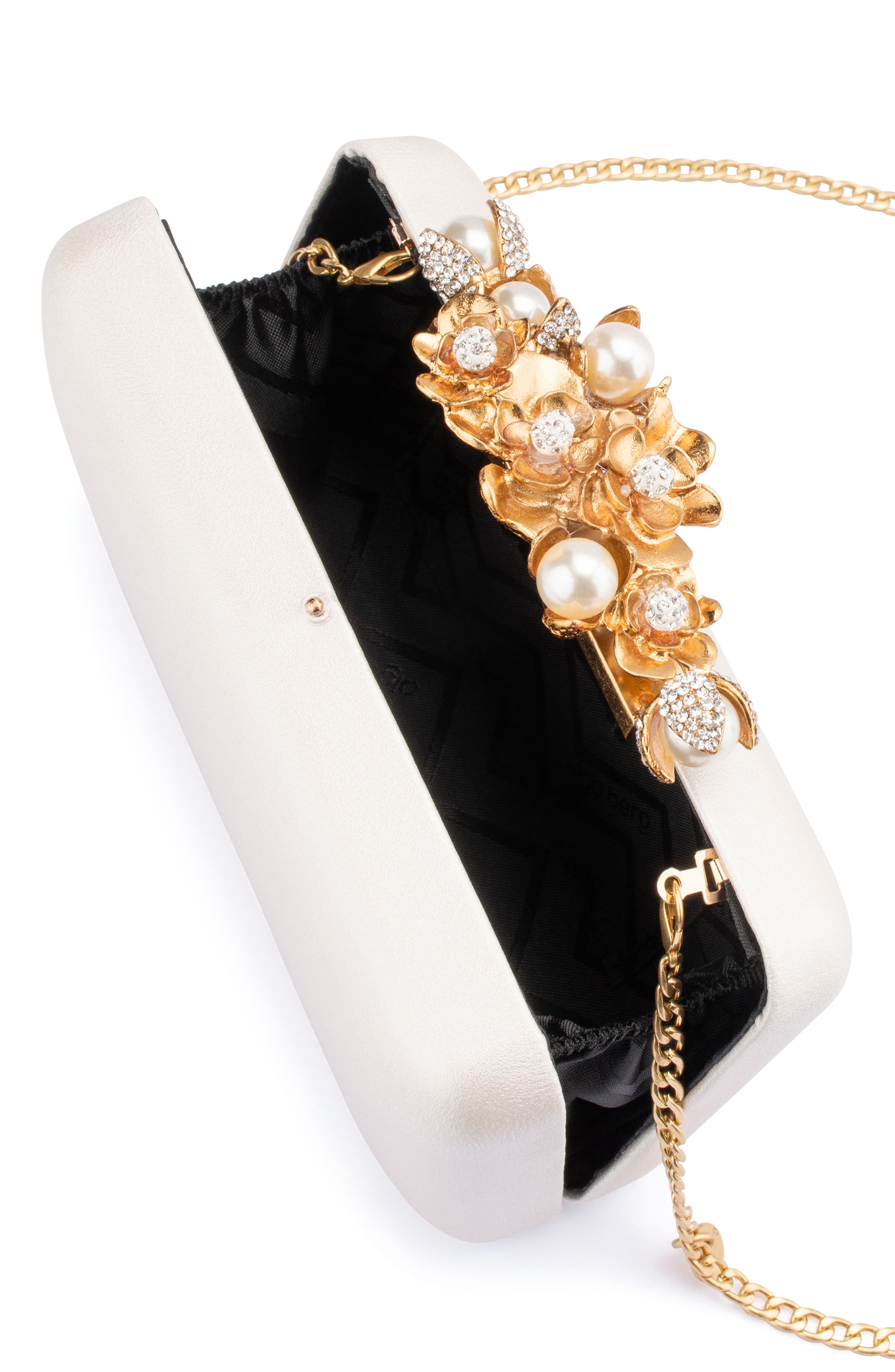 Olga Berg Gabriel Embellished Frame Clutch, Alternate, color, White