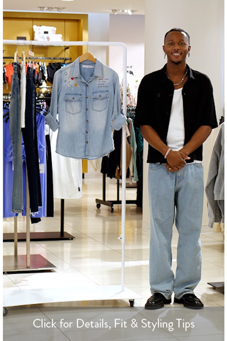 To the Moon & Back Embroidered Denim Graphic Button-Up Shirt video