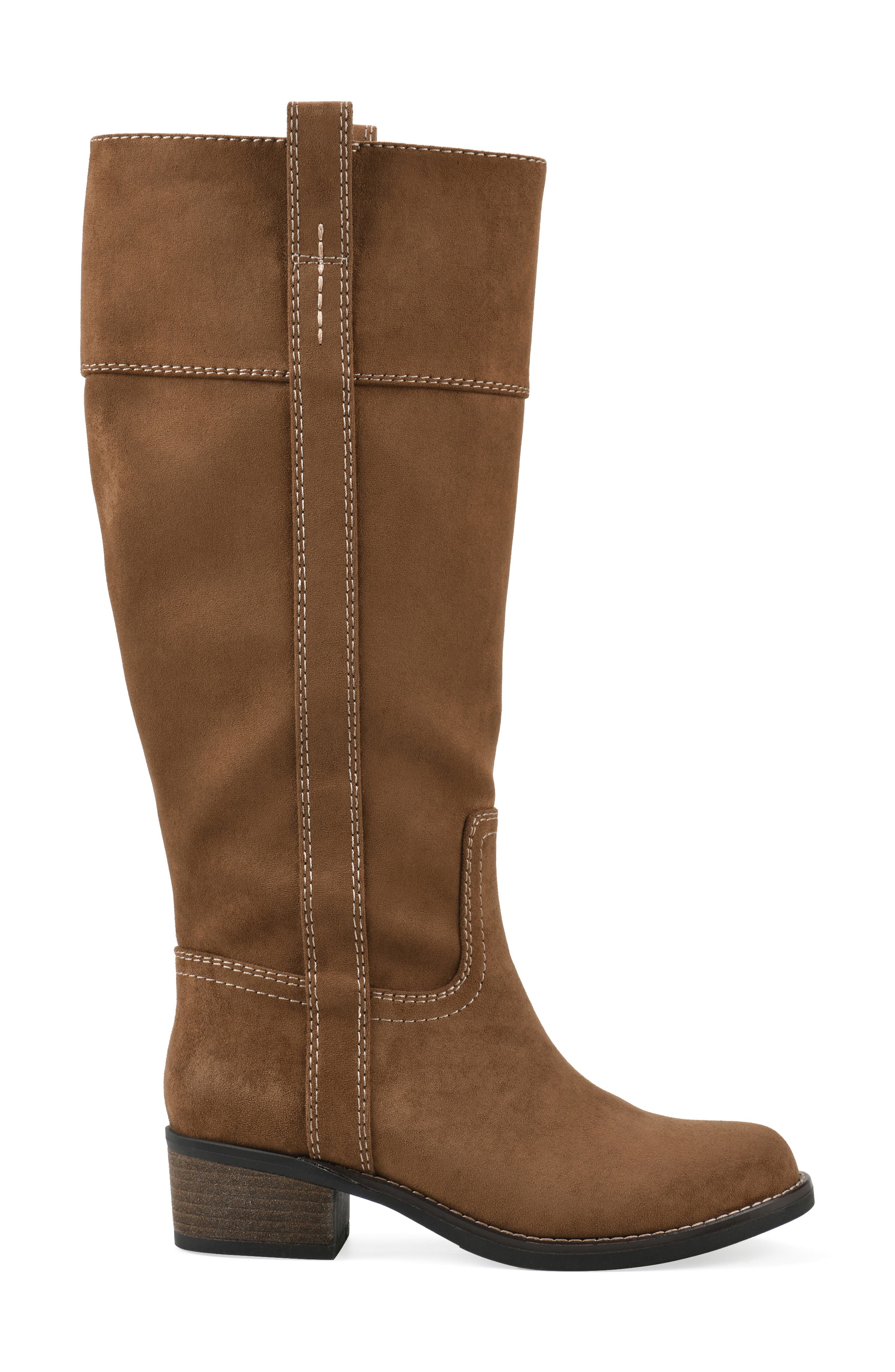 Merrier Western Tall Shaft Faux Leather Boot, Alternate, color, MOCHA/ FABRIC