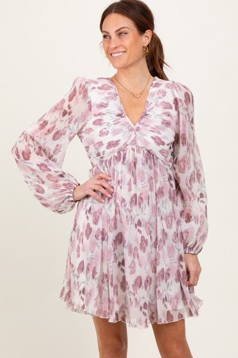 Floral Chiffon Plisse Mini Dress
